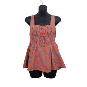 Free People Smocked Floral Peplum Boho Tank Top Women's Size 10